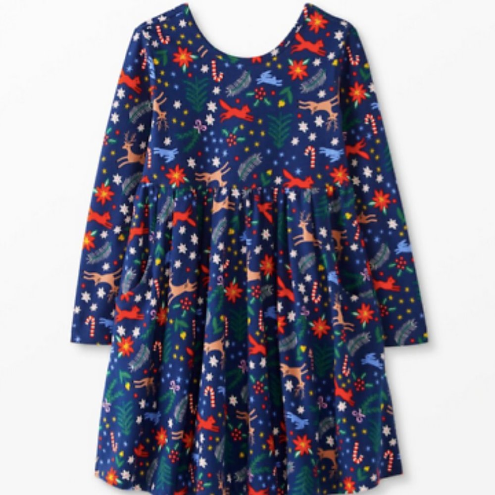 New Hanna Andersson Holiday Long Sleeve Super Soft Skater Dress Sz 12